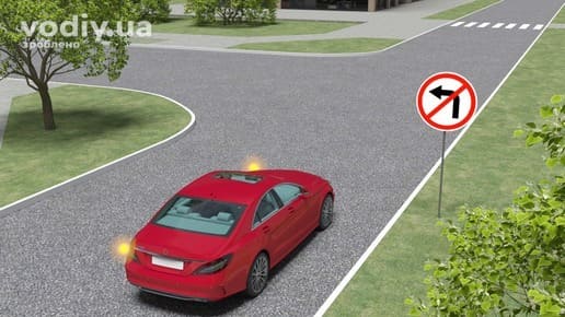 Дорожній знак 3.23 «Поворот ліворуч заборонено», розворот автомобіля на Т-подібному перехресті
