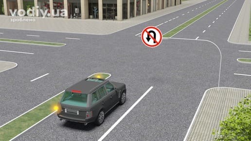 Дорожній знак 3.24 «Розворот заборонено», поворот ліворуч на перехресті з розділювальною смугою