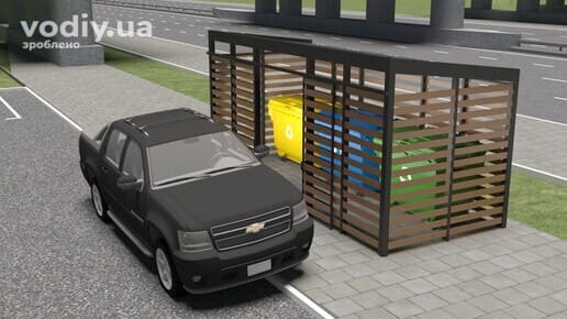 Стоянка автомобіля біля контейнерного майданчика для збирання побутових відходів