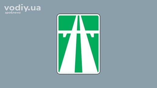 Дорожній знак 5.1 «Автомагістраль» на зеленому фоні, початок дороги з особливим режимом руху.