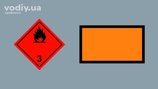Розпізнавальні знаки: Знак небезпеки та Табличка оранжевого кольору при перевезенні небезпечного вантажу