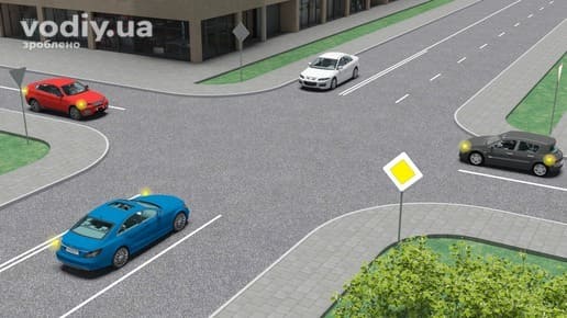 Черговість проїзду нерегульованого перехрестя, дорожні знаки 2.1 «Дати дорогу» та 2.3 «Головна дорога», лівий поворот на перехресті.