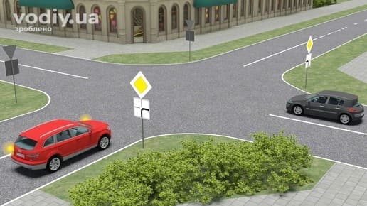 Черговість проїзду нерегульованого перехрестя, дорожні знаки: 2.3 «Головна дорога», 7.8 «Напрямок головної дороги»