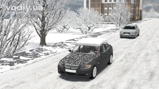 Сніг на даху автомобіля взимку під час руху по засніженій дорозі