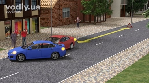 Знак аварійної зупинки на дорозі за автомобілями з увімкненою аварійною сигналізацією, відстань до транспортного засобу в населеному пункті.