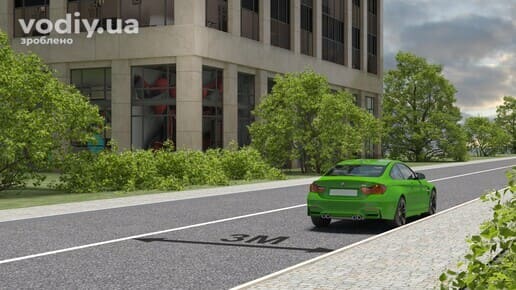 Зупинка автомобіля біля суцільної лінії розмітки 1.1, відстань менше 3 метрів до краю проїзної частини